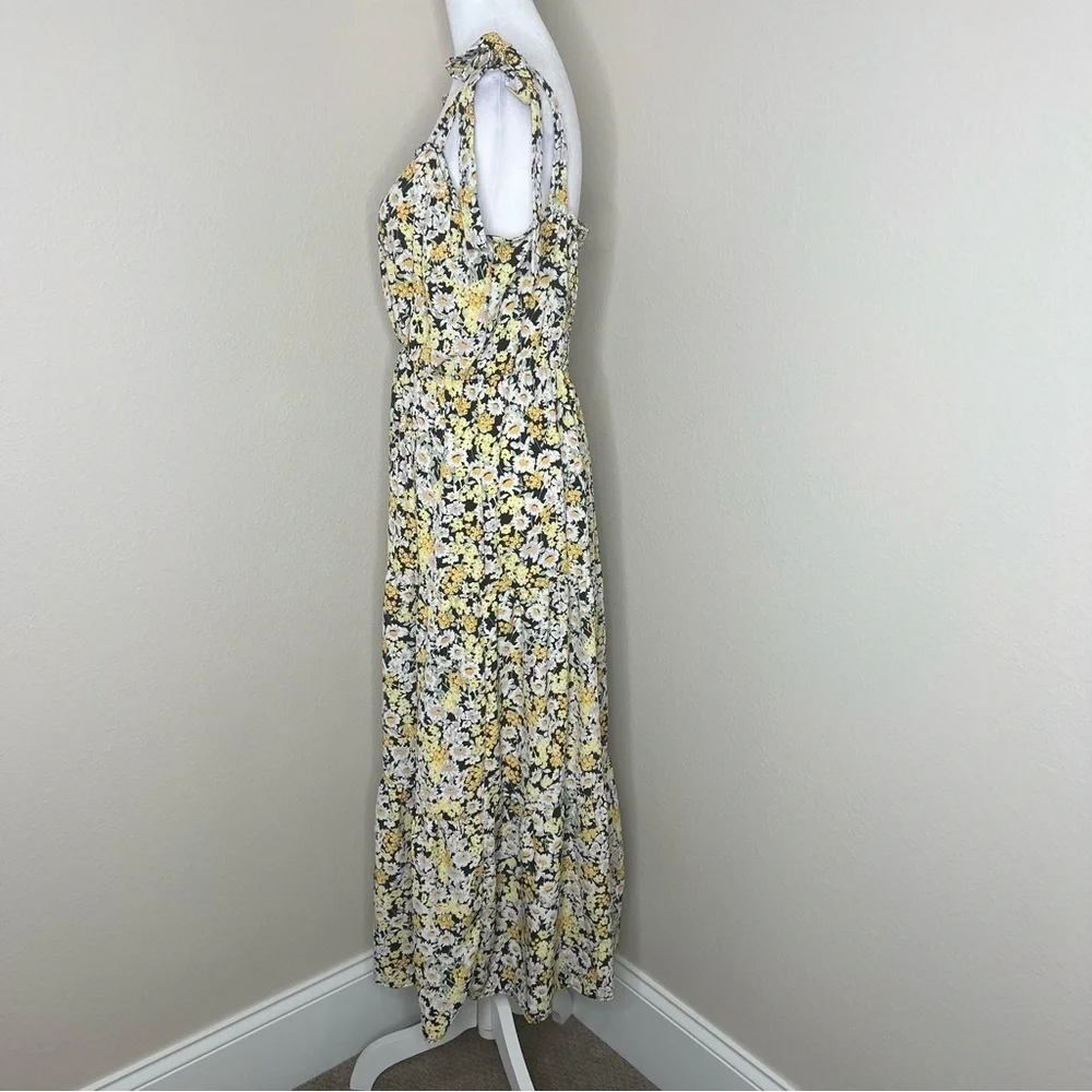 Social Standard by Sanctuary Black Yellow Floral Shoulder Tie Smocked Midi Dress - Picture 7 of 13